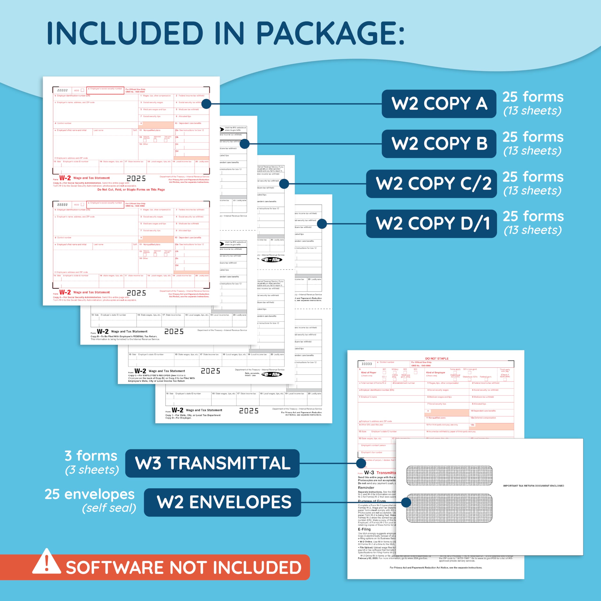 Amazon.com : Blue Summit W2 Forms 2025 with Envelopes, 4 Part W2